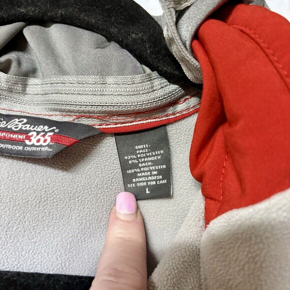 Y2K Eddie Bauer Soft‎ Shell Jacket Coat Women L Red Rain Hood Full Zip Vintage - Picture 8 of 14